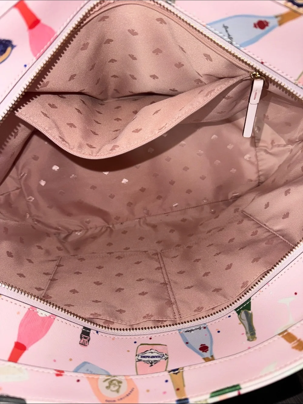 Kate Spade Shore Street Margareta tote bag purse pink champagne bottles designer